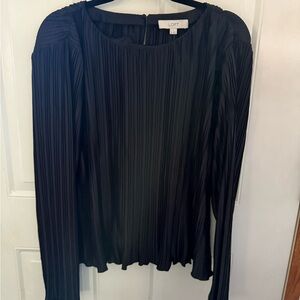 LOFT Black Pleated Long-Sleeve Blouse